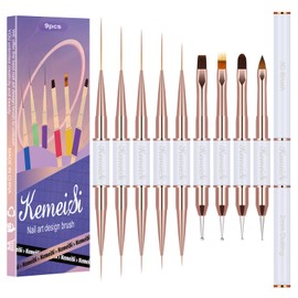 KEMEISI Nail Art Brush Set, 9PCS Double-Ended Acrylic Nail Liner Brush Dotting Pen for Gel Polish Nails, Nail Design Tools for Professional Manicure DIY Home Salon