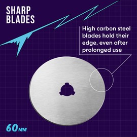 Zoid 60mm 2-Pk Rotary Refill, Cutting Wheel Blade Refills, Rotary Cutter Blades for Dense and Delicate Fabrics, Papers and Crafting Projects