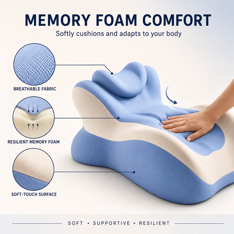 Ergonomic Prone Reading Pillow with Removable Headrest, Memory Foam Stomach-Lying
