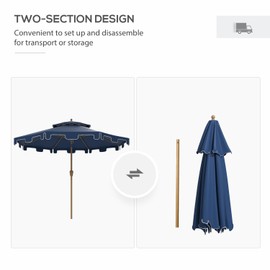 9' Patio Umbrella with Push Button Tilt and Crank, Double Top Ruffled Outdoor Market Shade Umbrella for Garden, Deck, Pool