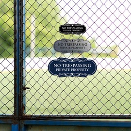 Signs ByLITA Designer No Trespassing Private Property Wall or Door Sign | Durable Material and Easy Installation | Security Sign for Property (Brushed Gold) - Small (1 Pack)