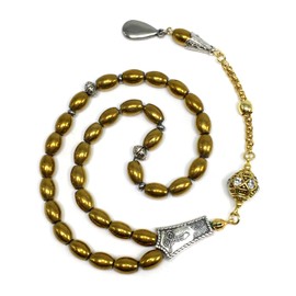 ALBATROSART -Gentle Men Collection- Prayer Beads-Worry Beads-Tesbih-Tasbih-Tasbeeh-Misbaha-Masbaha-Subha-Sebha-Rosary (Non-Magnetic Gold Drum Hematite -6x9 mm- 33 Beads)