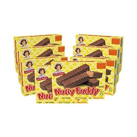 Little Debbie Nutty Buddy Wafer Bars, Crunchy Wafer Bars Layered with Peanut Butter Creme and Covered in Fudge (8 Boxes), Brown