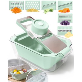 Vegetable Chopper with 6 Blades - Easy Clean Mandoline Slicer for Kitchen, Pro Food Chopper with Container & Lid, Potato Slicer, Onion Slicer, Fruit Slicer