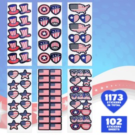 4th of July Stickers for Kids, Assorted USA Stickers, Patriotic Stickers for Kids, 100 Sheets with Over 1,000 American Flag Stickers, Memorial Day Crafts for Kids, Memorial Day Stickers Decorations