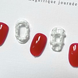 ˡᴬᴺᵀᶤˡ Red lump handmade nail tip - Short Square Mini / ˡᴬᴺᵀᶤˡ 레드 덩어리 수제네일 팁 - 숏스퀘어미니