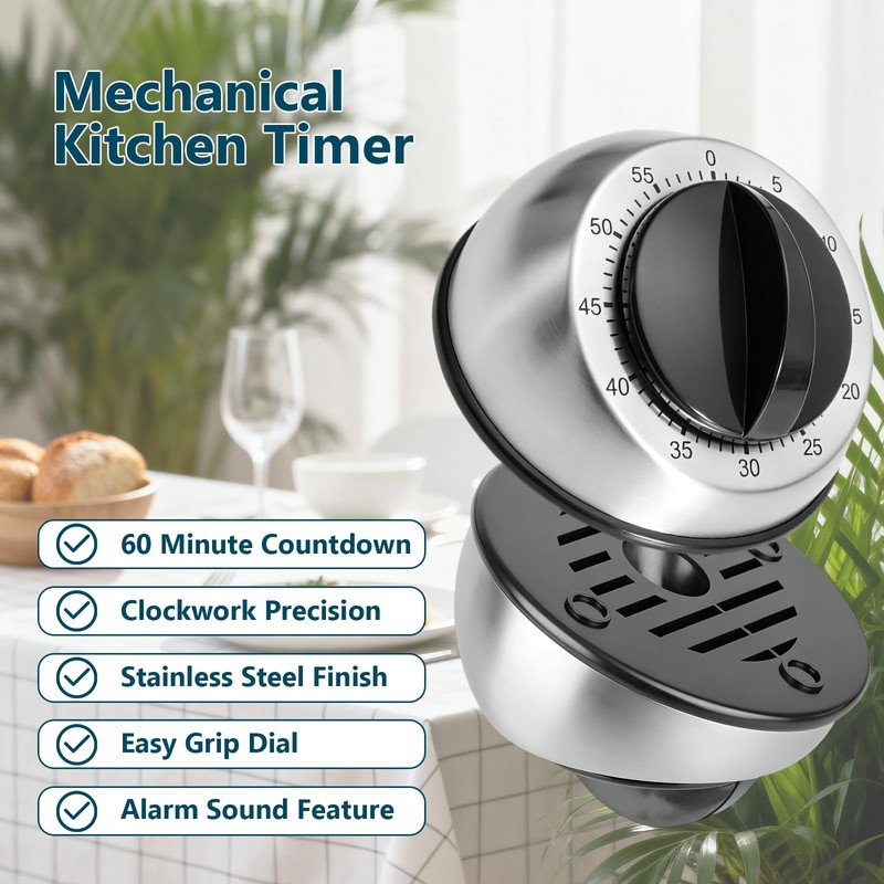 Kitchen Timers for Cooking,Stainless Steel Casing,85dB Alarm,Magnetic Back,Easy-Grip Dial,Versatile Cooking