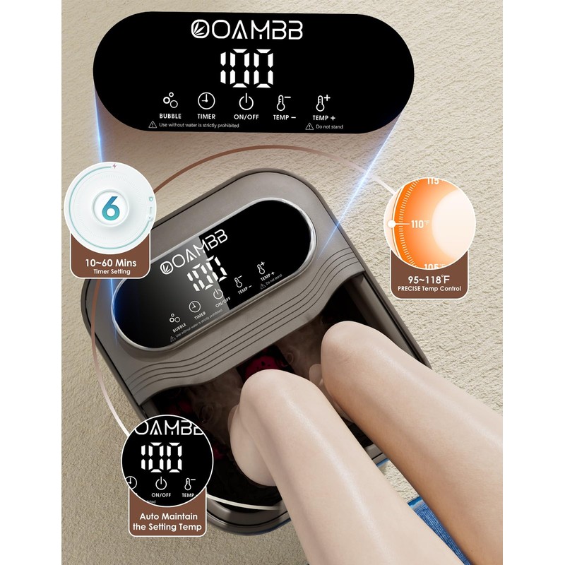 OOAMBB Collapsible Foot Spa with Heat, Bubble and Temp Control,