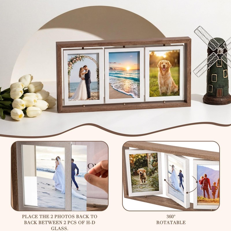 Vicenpal 2 Pack 4x6 Rotating Picture Frame, Double-sided Display 6