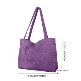 Large Corduroy Bag Women's Shoulder Bag Tote Bag Corduroy Women's Shopper Handbag Shoulder Bag Large Capacity 51 x 32 x 11 cm for Work Office Travel Shopping School Everyday, purple