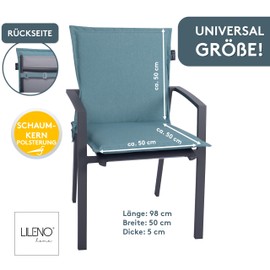 LILENO HOME Garden Chair Cushions in Aqua [Set of 2 - Low-Back] - Comfortable Loungers as Seat Cushions for Garden Furniture - Chair Cushions for Garden Chairs and Folding Chairs Malt