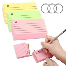 Yolistar 300 Sheets Index Cards A8, Index Cards with Ring Writeable on Both Sides, Flashcards Colourful, Index Cards Lined Flashcards with 3 Binder Rings for English Vocabulary, Formulas and Notes