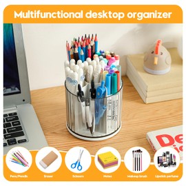 Swuj Desk Organizer - 6 Slots 360° Rotating Pencil Pen Holder for Desk, Pen Organizer Art Supply Storage Box Caddy for Office, Home, School (White)