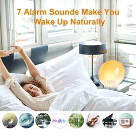 ARTINABS ARTINABS Sunrise Alarm Clocks, Wake Up Light with Sunrise/Sunset Simulation Dual Alarms Bedside Night Lamp Snooze Function FM Radio 7 Natural Sound 11 Colorful Atmosphere Lamp(White)