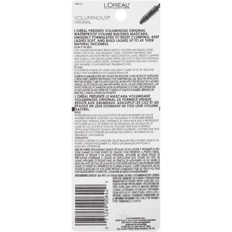 L'Oreal Paris Voluminous Waterproof Mascara, Black, 0.28-Fluid Ounce