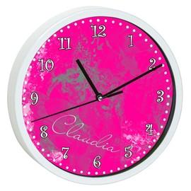 CreaDesign, WU-30-1117-36 Fantasy Pink Wall Clock for Children's Room, Silent Movement without Ticking, Customisable with Name, White Frame, Diameter 19.5 cm
