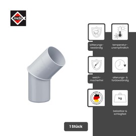 INEFA Rain Pipe Elbow 45 Degrees for Downpipe, PVC DN 50 Grey Connector Gutter Accessories, Easy Plug-In Installation, Made in Germany