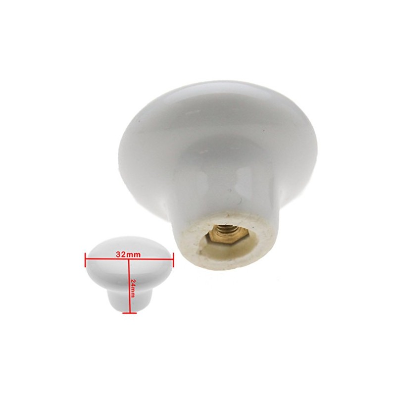 8pcs White Mushroom Ceramic Door Knob Cabinet Cupboard Drawer Pull