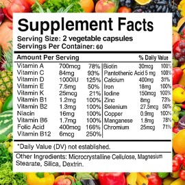 Women’s Multivitamin Capsules, Daily Nutritional Supplement for Skin Hair Nails & Bone Support, Immune Support Formula, Easy-to-Take, 120 Count