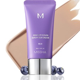 MISSHA M PERFECT COVER SERUM BB CREAM No.23 Natural Beige, Base de maquillaje para el cuidado de la piel, Hidratante con color, Complejo de superalimentos, Cobertura modulable, Piel de cristal, Reg