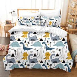 Children's Dinosaur Bed Linen 135 x 200 cm, Cartoon Animals Dino Duvet Cover, Cute Dinosaur Bedding Set for Boys Teens with Pillowcase (A-2, 135 x 200 cm)