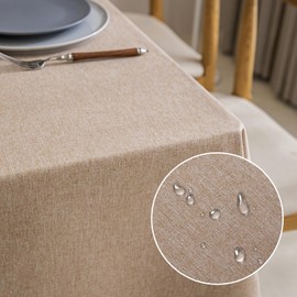 AIBIIN Rectangular Table Cloth Waterproof Spill-Proof Wipeable TableCloth Wrinkle Cotton Linen Outdoor Table Cover for Party Dining, Kitchen,Light Coffee 140x200cm Tablecloth