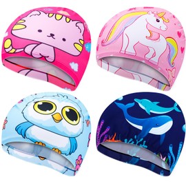 EXTRAPINS Pack of 3 Children's Swimming Caps, Swimming Cap Child for Boys and Girls, Cartoon Pattern Swimming Cap, Fabric, Elastic Polyester Swimming Cap