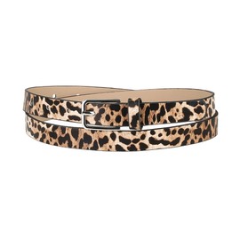Allegra K Women's Single Pin Buckle Cute Animal Print Thin Faux Leather Waist Belt, Leopard Pattern