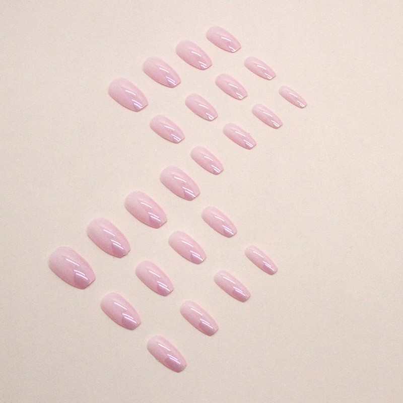 CTTHNBD Coffin Press on Nails Medium Fake Nails Ombre Pink