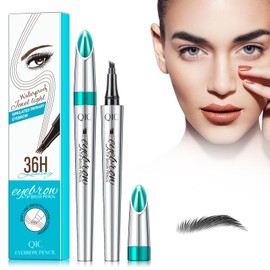 Eyebrow Pencil with 4 Micro-Fork Tip Long-lasting Waterproof Eyebrow Pen and Smudgeproof Brow Pen,Creates Natural Looking Defined Eyebrows (Black)