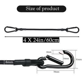LOOGI Bungee Cords with Carabiner – 4 Pack 24 Inch Heavy Duty Long Elastic Straps, Bungee Ropes with Hook for Bike Racks, Roof Racks, Luggage, Camping