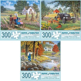 Bits and Pieces - Value Set of Three (3) - 300 Piece Large Piece Jigsaw Puzzles for Adults Autumn and Farm Jigsaws by John Sloane - 18” x 24”