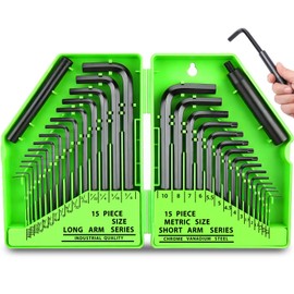 32-Piece Premium Hex Key Set - Allen Wrench Set, SAE and Metric Allen Keys MM(0.7mm-10mm) SAE(0.028"-3/8) Heat-Treated, Extension Bar, High Leverage, Long & Short Keys, Easy Organization