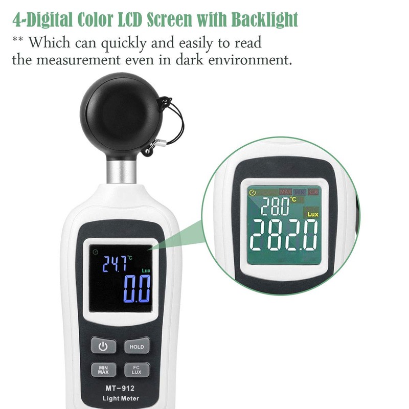 Digital Light Meter,V·Resourcing Handheld Illuminance Meter with Ambient Temperature Measurer,Range