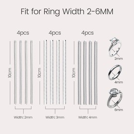Meowoo Ring Sizers for Loose Rings, 12 pcs Coil Ring Size Adjuster, 3 Sizes for 1-6mm Band Widths, Ring Fitter for Loose Rings with Polishing Cloth