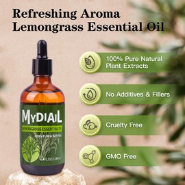 MYDIAIL Lemongrass Essential Oil 4oz Pure Lemongrass Oil Natural Undiluted Essential Oil for Humidifier, Diffuser, Massage, Home Cleaning, Skin & Hair Care, Candle Making - 118ml