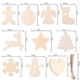 Pack of 100 Wooden Christmas Decorations, Christmas Tree Decorations, DIY Decoration Wood, Christmas Pendants for Crafting Christmas Tree Decorations, 10 Shapes