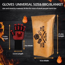 BBQ Blanket with Grill Gloves Gifts for Men Christmas, Meat Resting Bag for BBQ Smoking, Reusuable Large Capacity Keep Warm Tender and Juicy, Grilling/Cooking Gloves Heat Resistant for Outdoor Grill