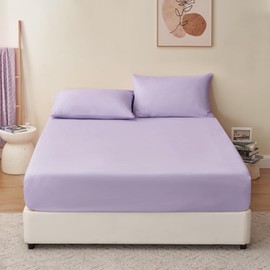 RUIKASI Double Fitted Sheet Deep - Lavender Purple Bottom Sheet for Double Size Bed with 40cm 16 Inches Extra Deep Sided Pocket, Soft Microfiber Bedsheet Ultra Deep Fit with Mattress