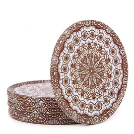 Totally Turkish Drink Coaster Set of 6 - Istanbul - Round - Exotic Patterns - Sustainable Cork and Metal