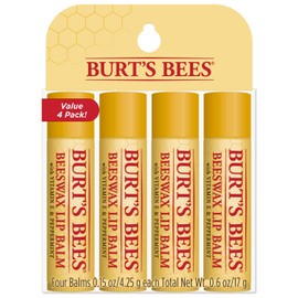 Burt's Bees Bálsamo labial para rellenar calcetines, regalo de vacaciones hidratante para el cuidado de los labios, 100% natural, cera de abeja original con vitamina E y aceite de menta (paquete de 4)
