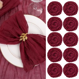 60 Pack Gauze Cheesecloth Napkins Wrinkled Table Napkins Soft Cotton Cloth Napkins Rustic Decorative Napkins for Weddings Party Dinner Table Everyday Use, 20 x 20 Inch (Burgundy)
