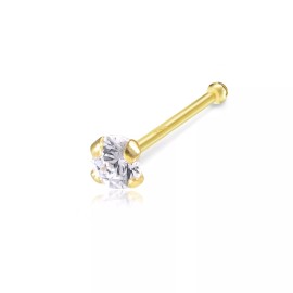 Unbranded 14K Solid Yellow Gold Cubic Zirconia Round Cut Nose Stud Ring Bone 20g 1.0-3.0mm - 2.0mm