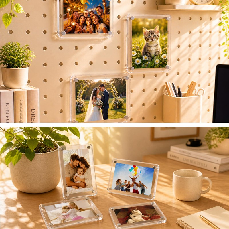 Hugloogn 12PCS Magnetic Acrylic Photo Frames,2.36 x 3.54 Inch Double