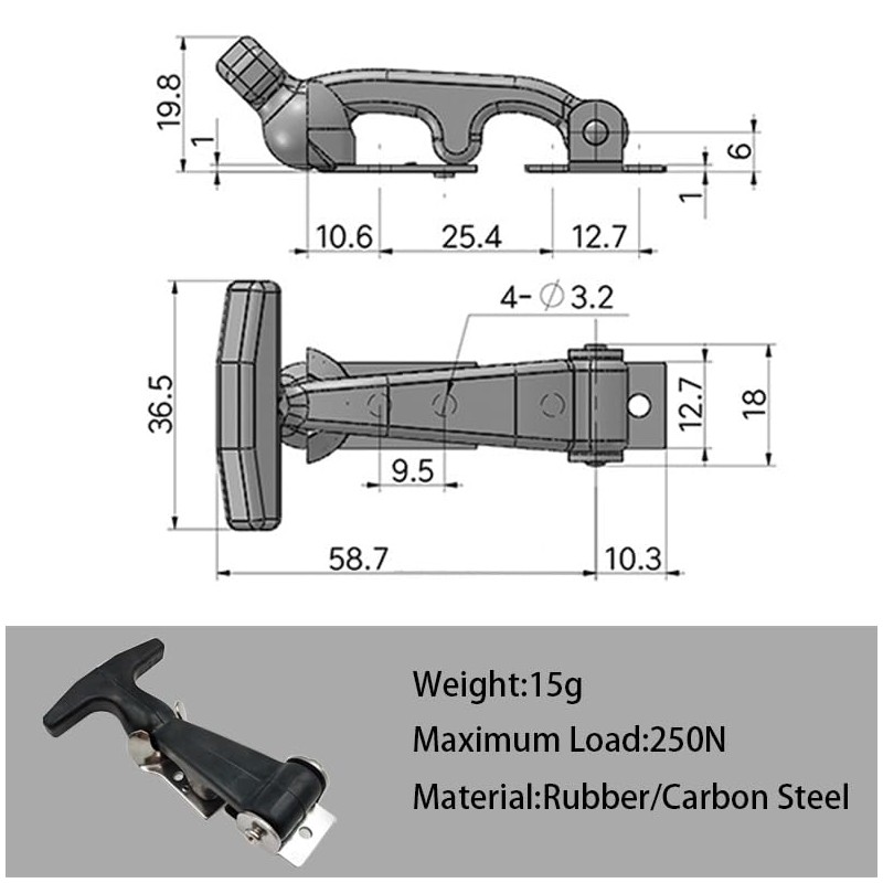 Rubber Latch, 2.7" Flexible Hasp T-Handle Draw Latches, Plastic Box