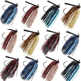 Weedless Football jig Head Hook, Flipping Fishing Jig Silicon Rubber Skirt Lure for Bass Artificial Baits Jig Fishing Lure Kit 1/4oz-3/8oz