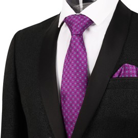 Alizeal Mens Regular Small Floral Pattern Necktie with Hanky for Business Wedding Tie and Handkerchief Set, Magenta Purple+Blue