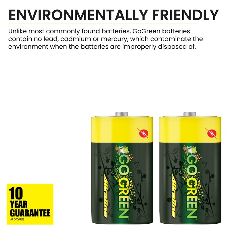 GoGreen Power (24004) Eco Friendly Alkaline D Batteries - No