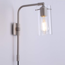 Gemma Industrial Plug-in Wall Lamp - Clear Glass w/LED Bulb - Linea di Liara LL-WL‐550‐Clear‐LED
