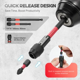 EZARC 14PC Impact Socket Adapter Set, 1/4",3/8",1/2" Square Drive Socket Adapter,Quick-Release & Magnetic Drill Bit Extension,Swivel & Right Angle Drill Attachments for Power Drill & Impact Driver